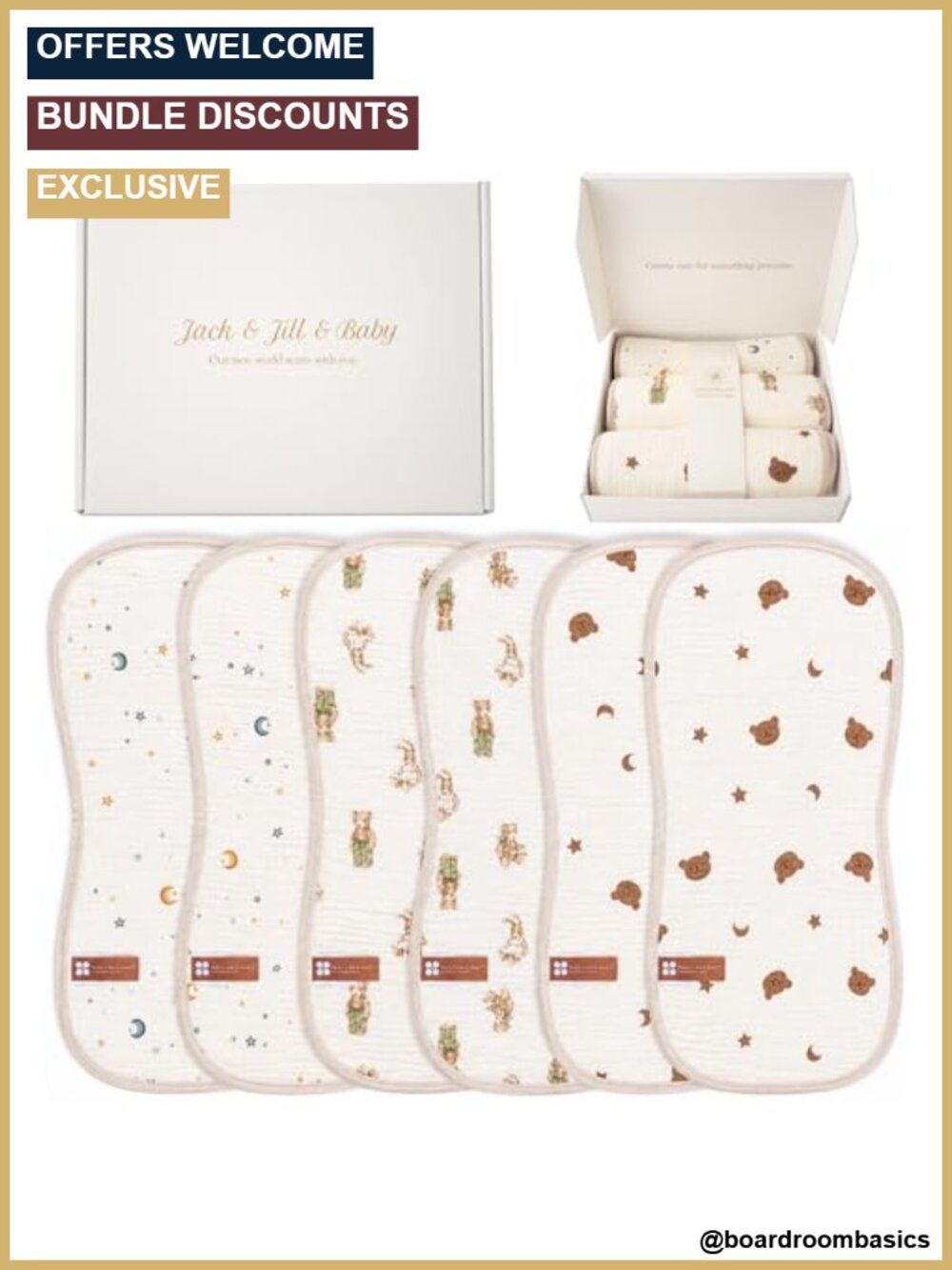 100% Muslin Cotton Baby Burp Cloths 6-Pack Large Soft Absorbent Newborn